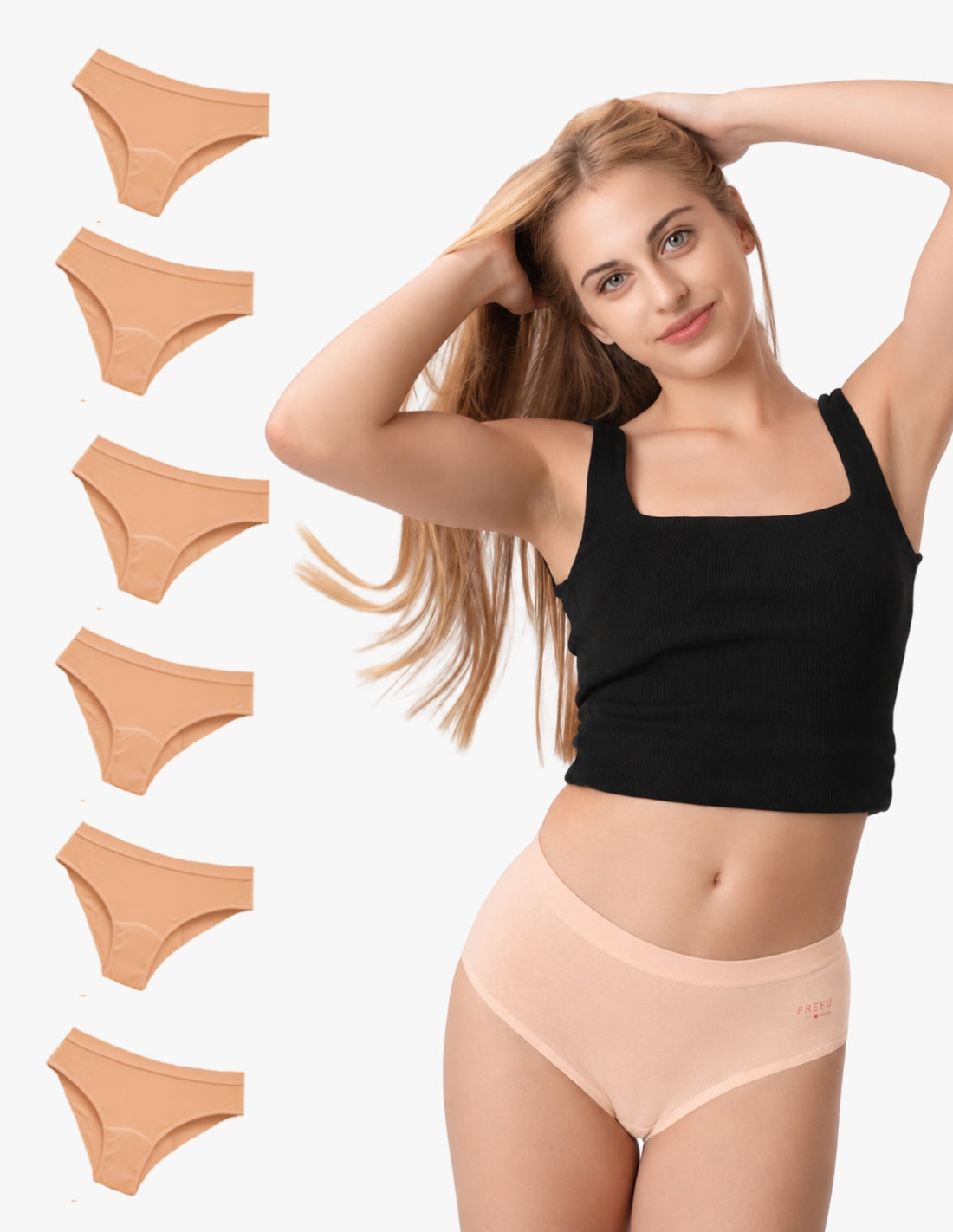 Pack of 6 Boston period panties (x6) - cotton - heavy flow - nude