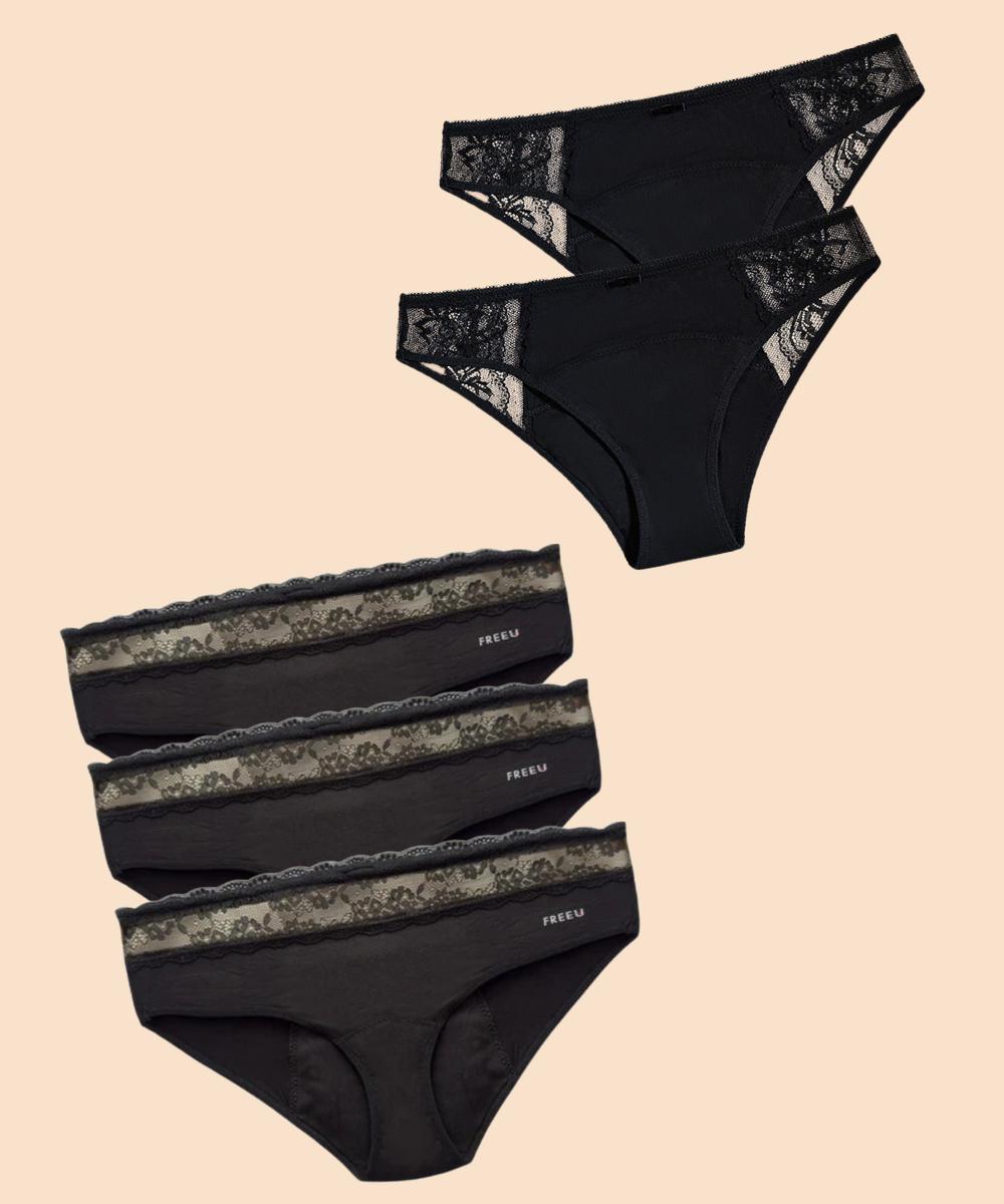 Set 5 bragas menstruales bambú flujo abundante Lola