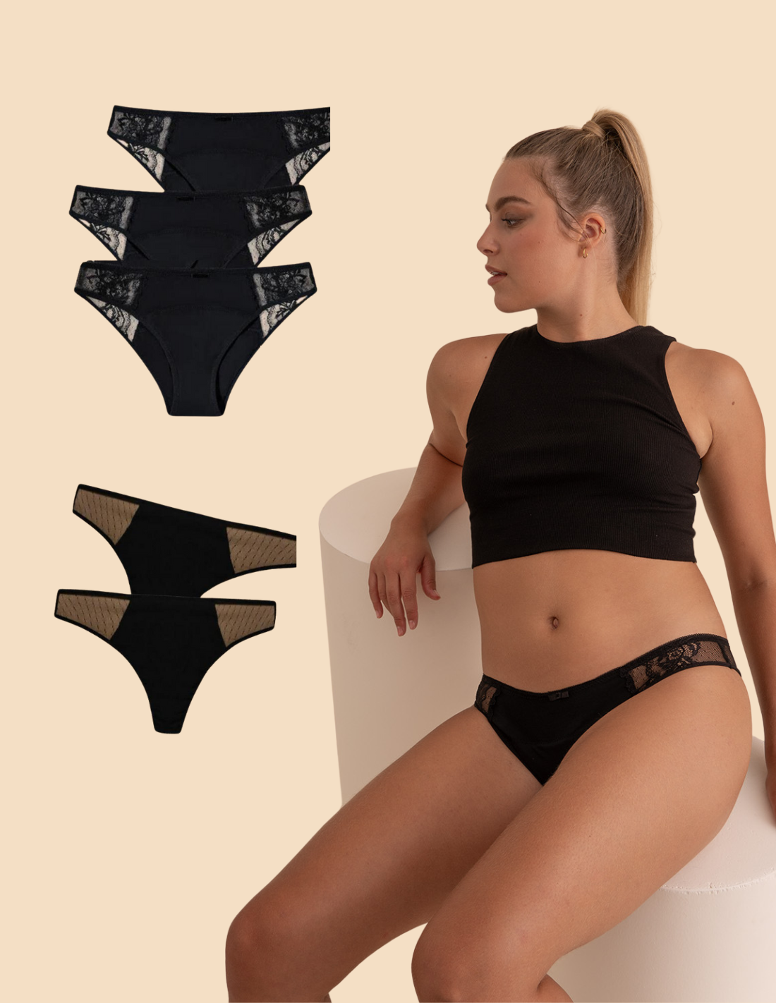 Set 5 bragas menstruales de algodón flujo abundante Agadir