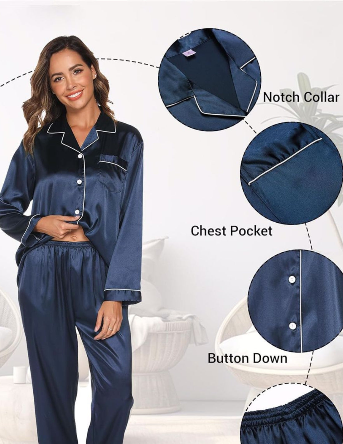Conjunto de pijama de seda natural para mujer, 2 piezas, con botones delanteros Chanel
