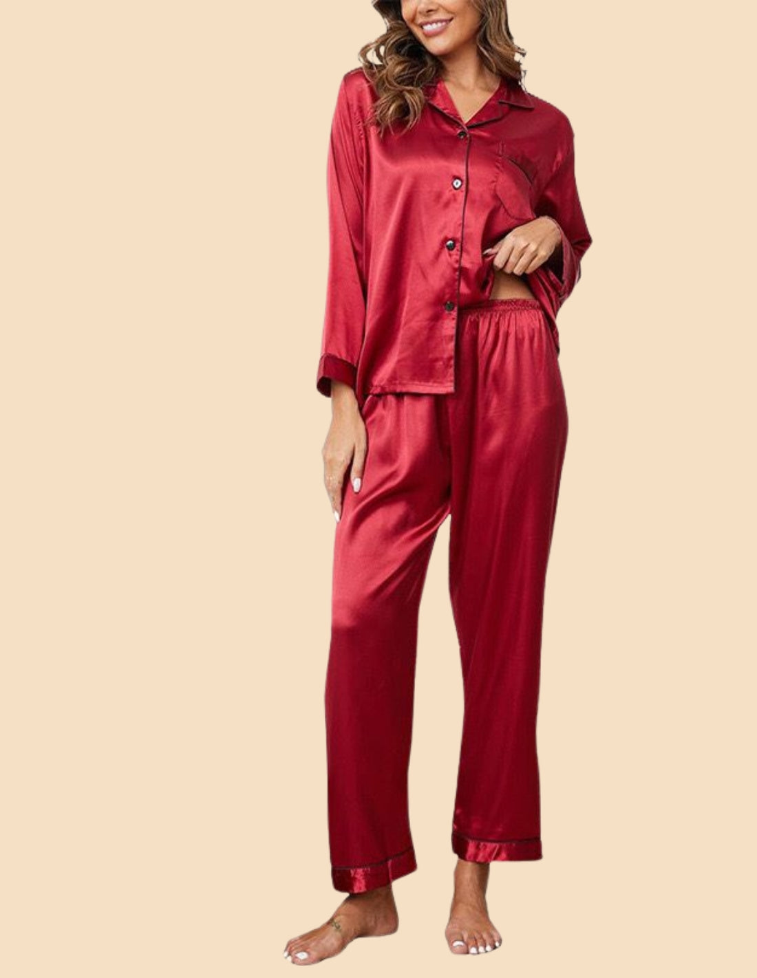 Conjunto de pijama de seda natural para mujer, 2 piezas, con botones delanteros Chanel