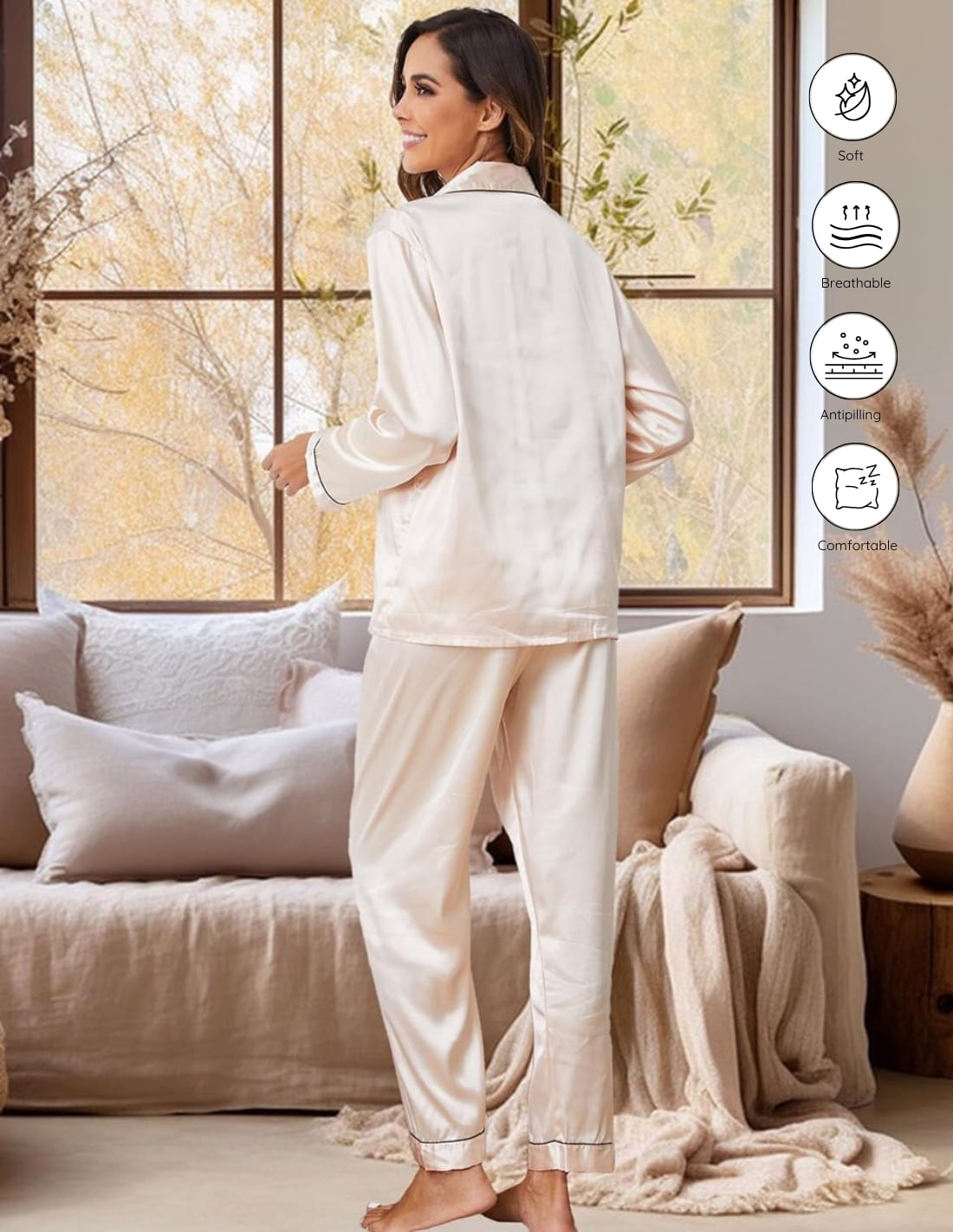 Conjunto de pijama de seda natural para mujer, 2 piezas, con botones delanteros Chanel