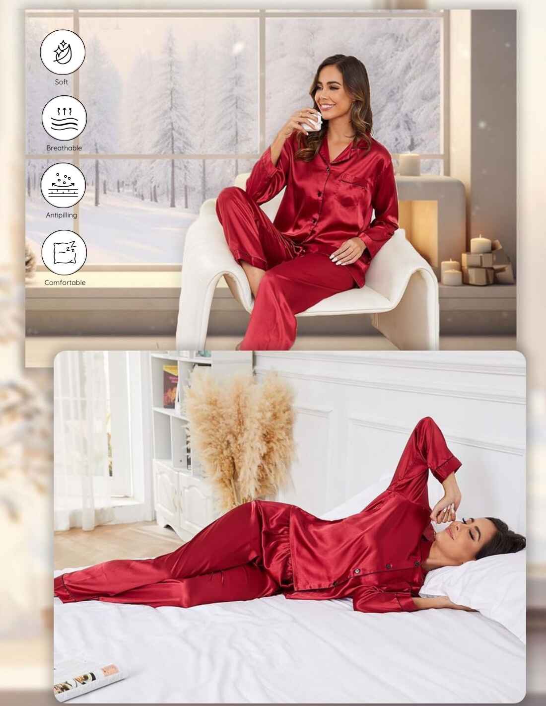 Conjunto de pijama de seda natural para mujer, 2 piezas, con botones delanteros Chanel