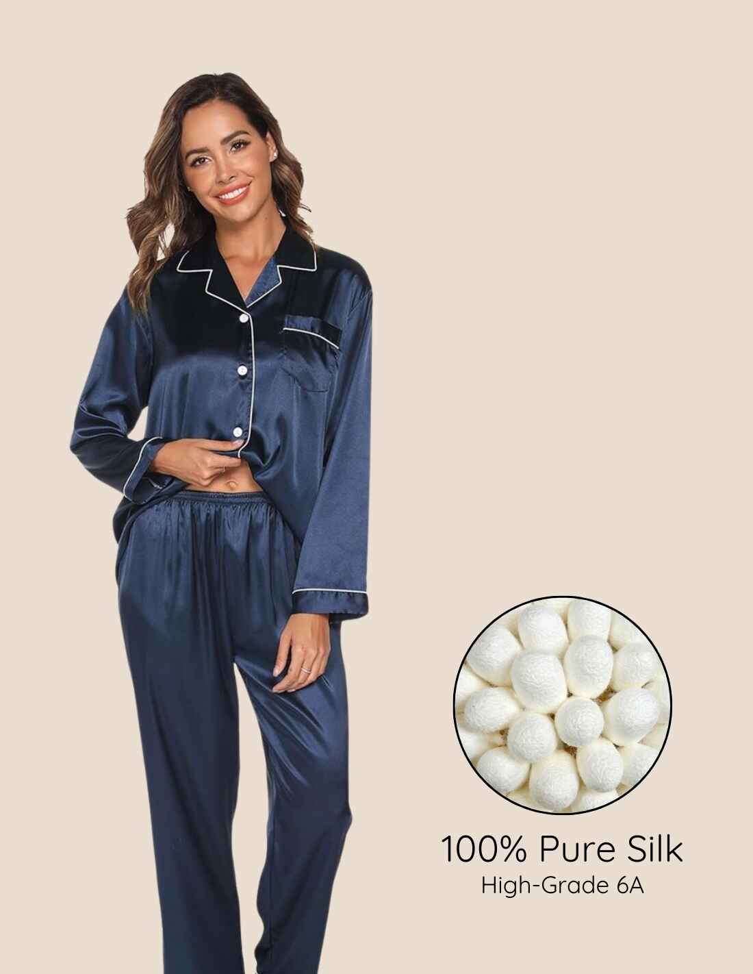Conjunto de pijama de seda natural para mujer, 2 piezas, con botones delanteros Chanel