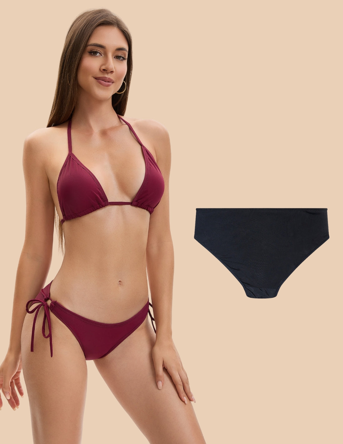 Bikini de baño brasileño completo menstrual Bimba 2 PIEZAS Burdeos +BRAGUITA DE BAÑO