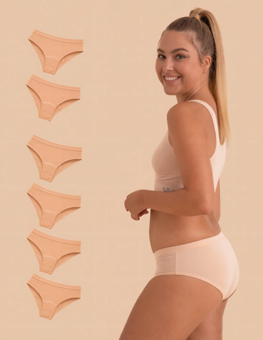 Pack 6 Braguita menstrual Boston (x6) - algodón - abundante - nude