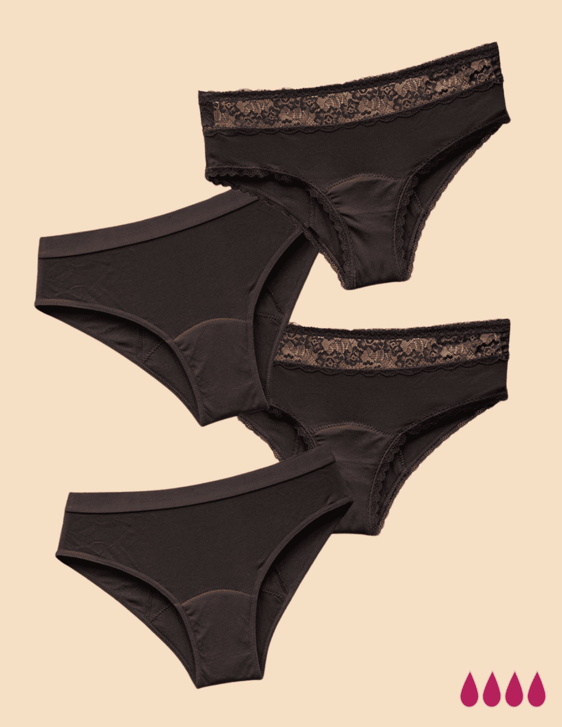 4 bragas menstruales de algodón flujo abundante Weekly