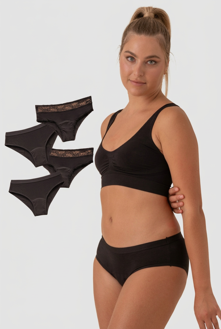 4 culottes menstruelles en coton pour flux abondant Hebdomadaire