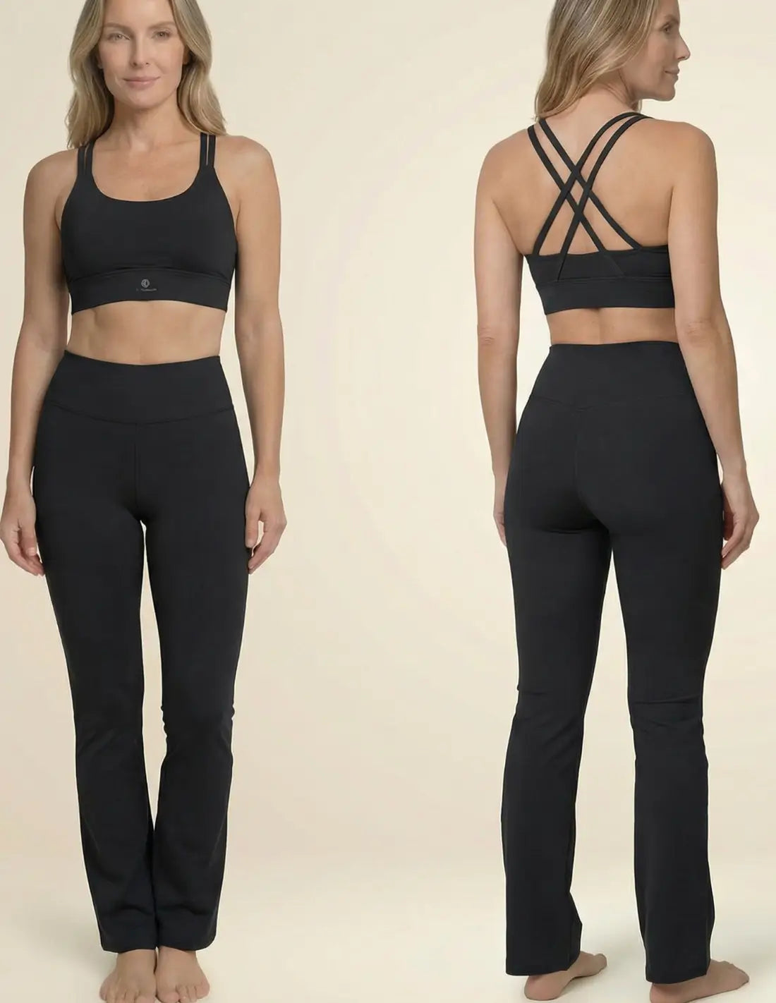 Ensemble Monaco composé d'un haut de sport et d'un legging évasé avec poche.