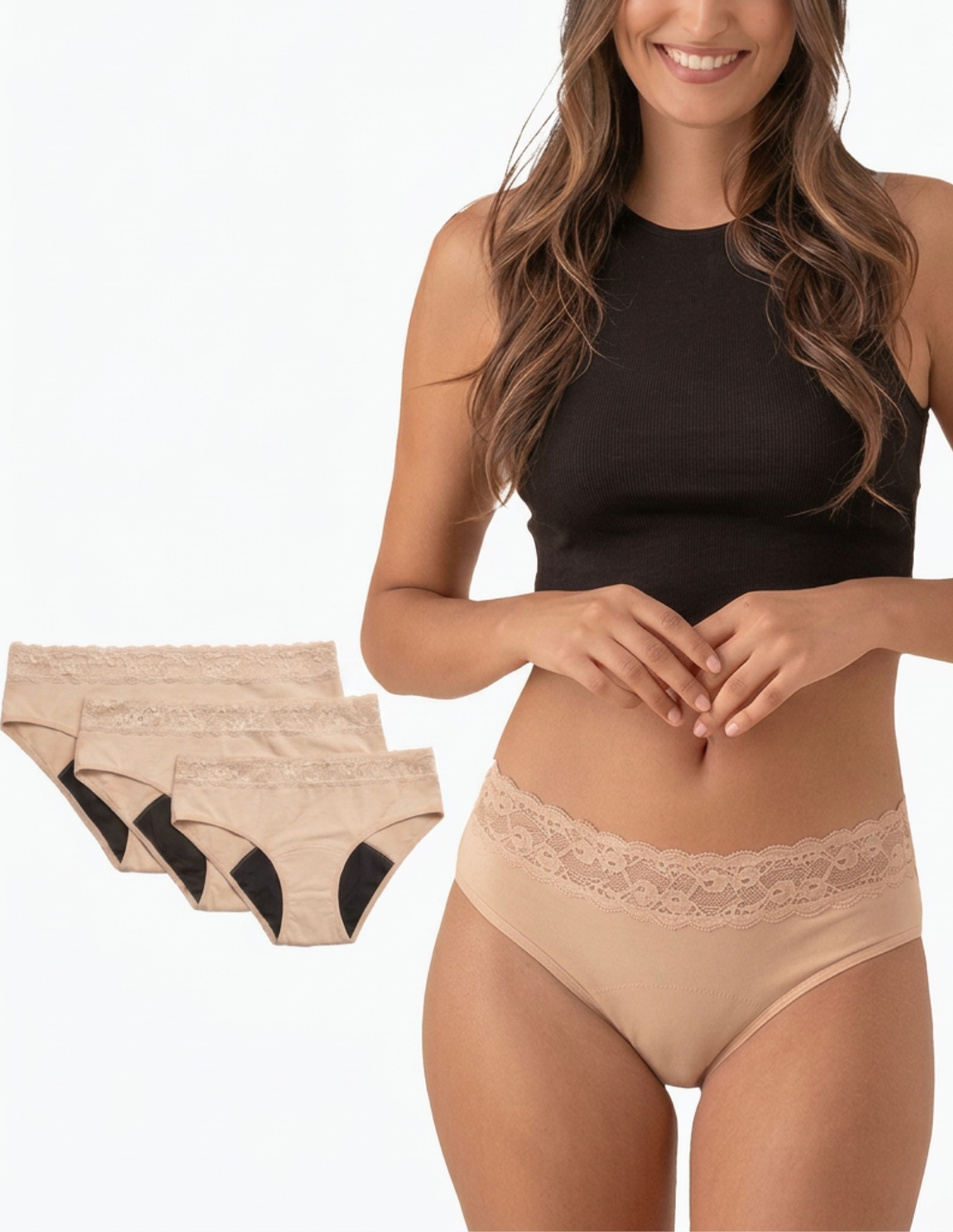 3 Bragas menstruales fabricadas en algodón flujo abundante Lola