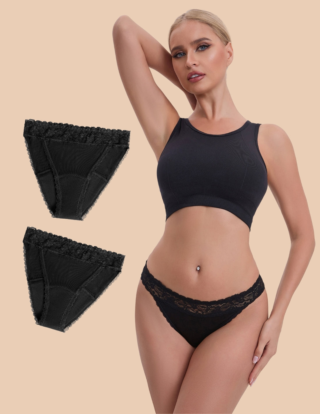 2 Bragas brasileñas menstruales de algodón absorción abundante Weekly
