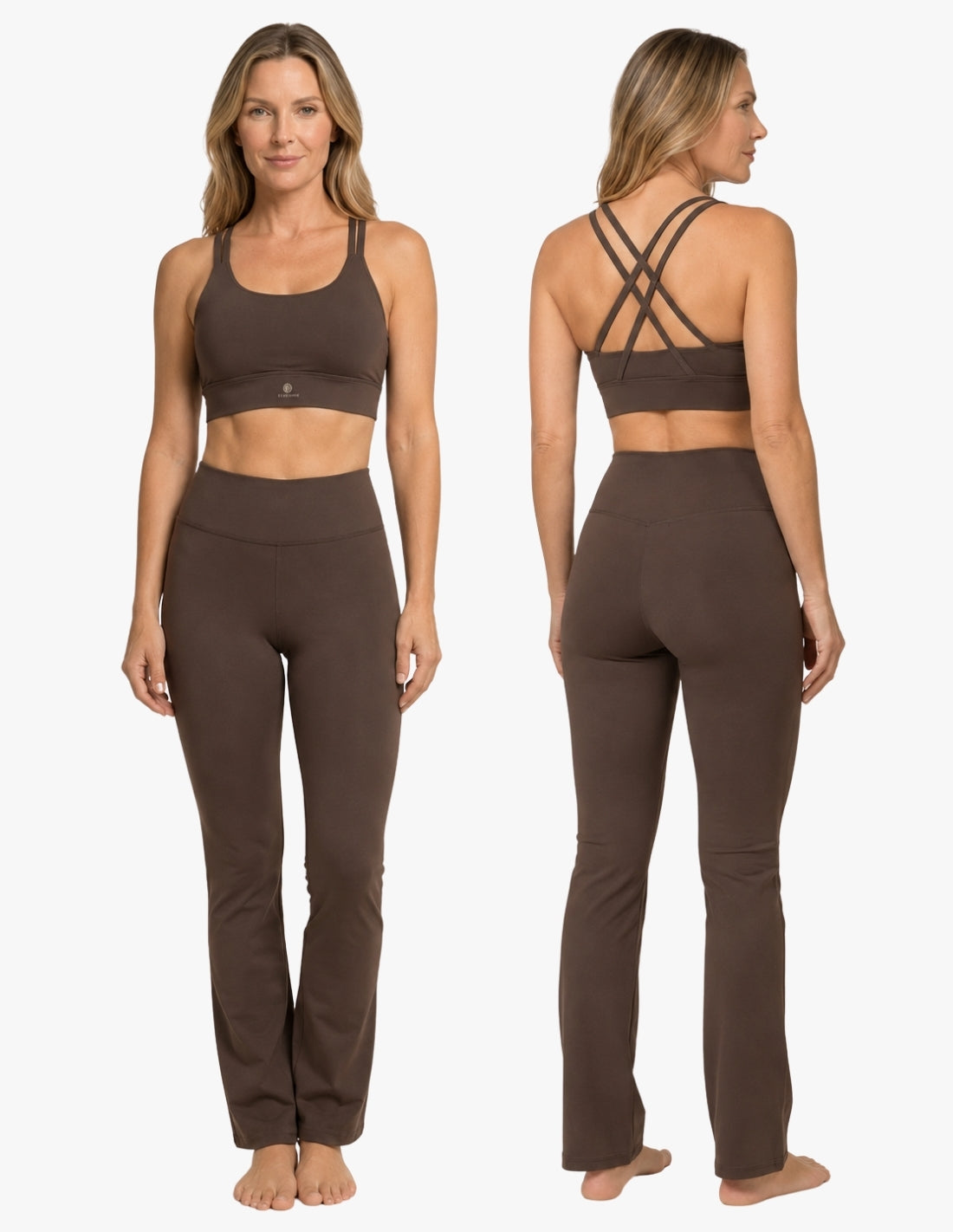 Set Top deportivo y legging acampanados con bolsillo flare Mónaco. - Marrón / S (34-36) en Anaissa
