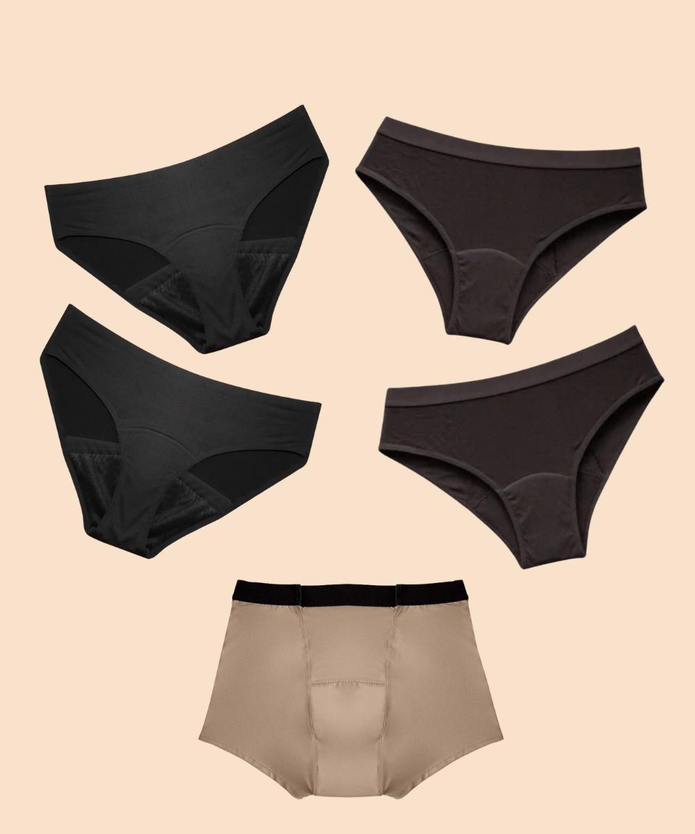 Set 5: 2 menstrual panties heavy flow 2 menstrual panties moderate flow short heavy flow