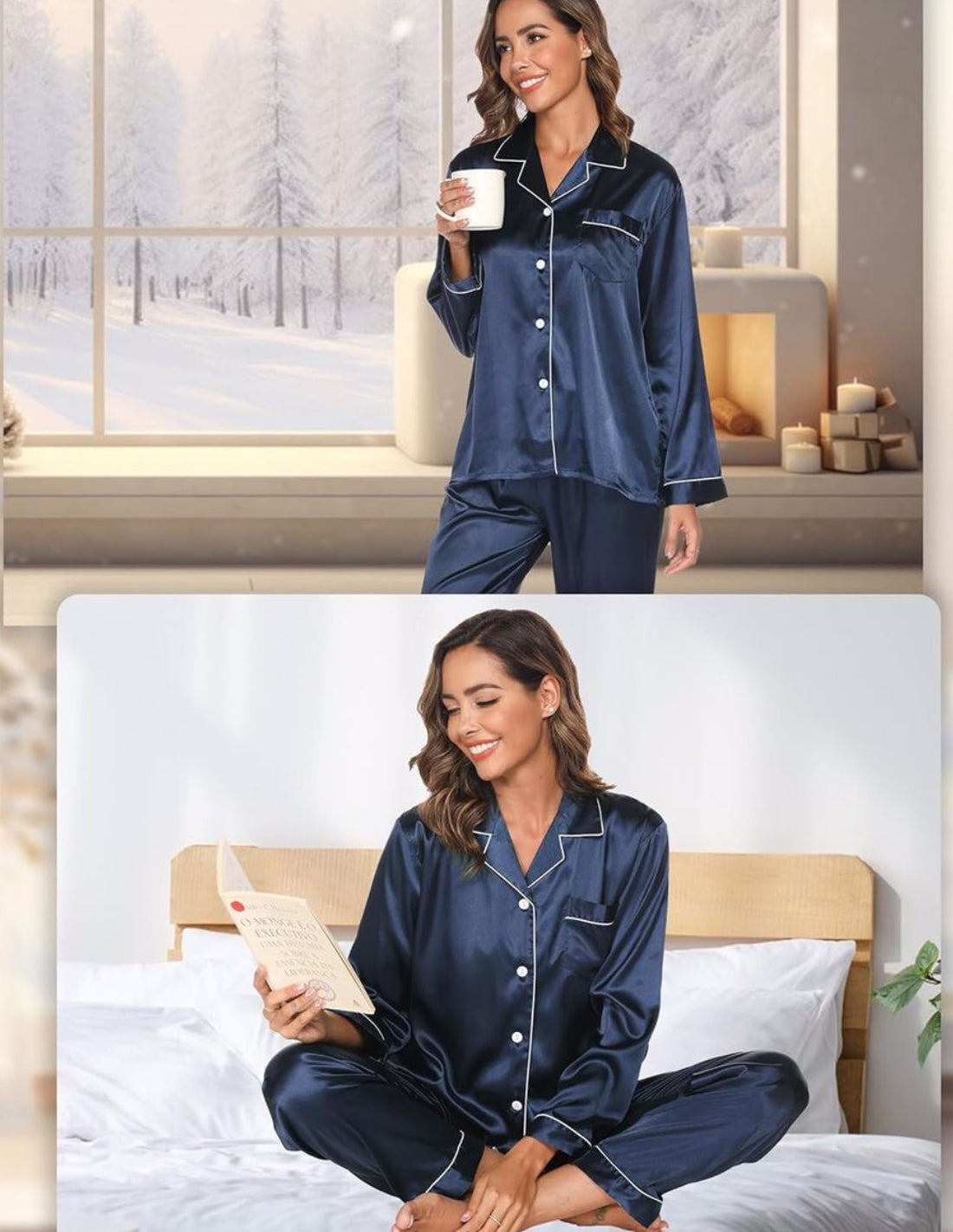 Conjunto de pijama de seda natural  para mujer, 2 piezas, con botones delanteros Chanel