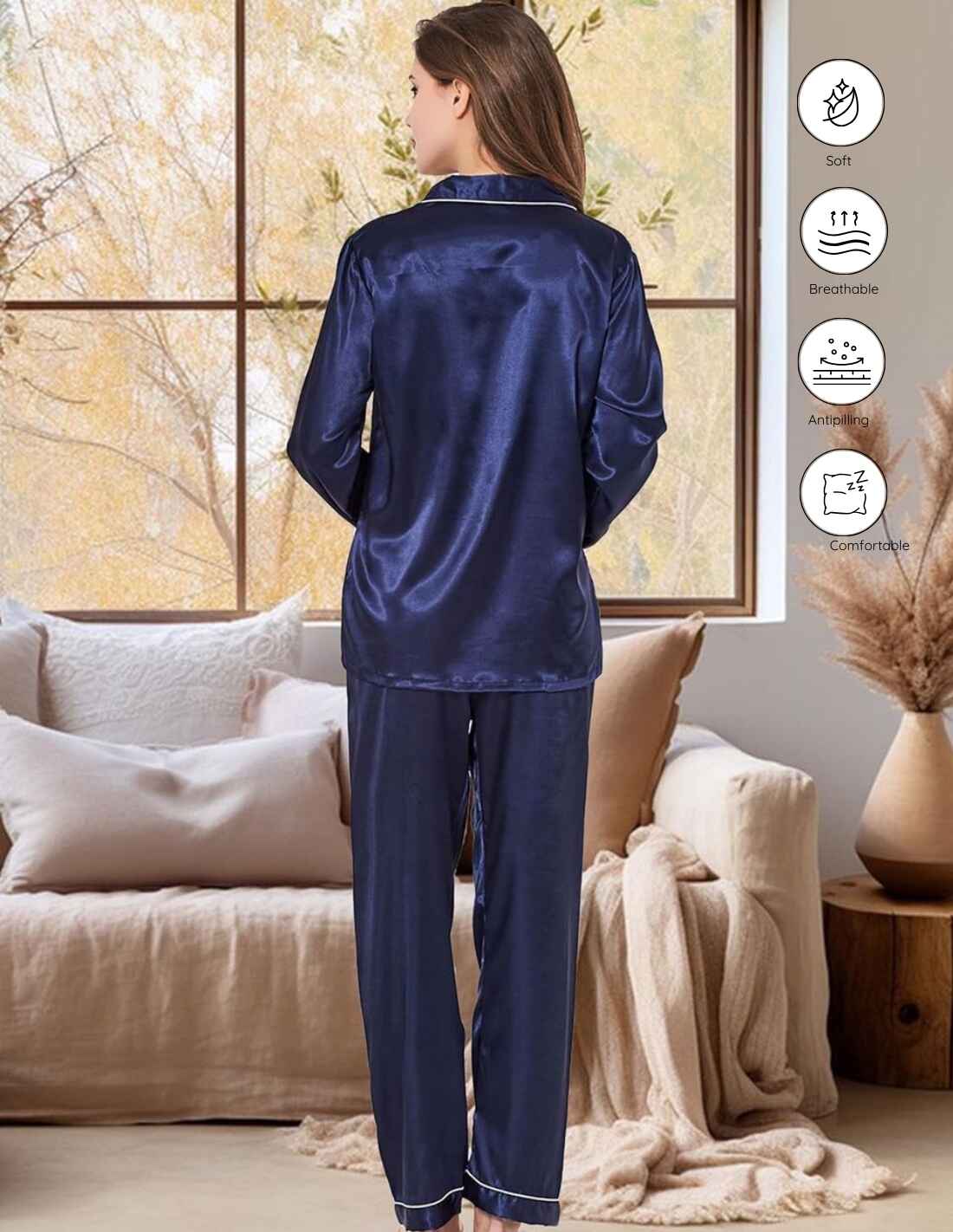 Ensemble pyjama 2 pièces en soie naturelle boutonné pour femme Chanel 