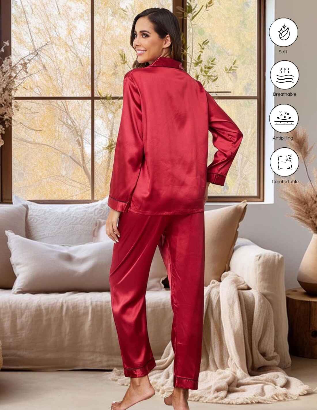 Ensemble pyjama 2 pièces en soie naturelle boutonné pour femme Chanel 