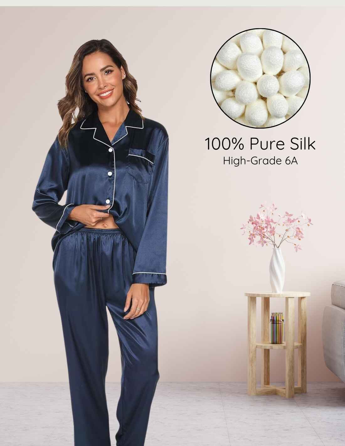 Ensemble pyjama 2 pièces en soie naturelle boutonné pour femme Chanel 